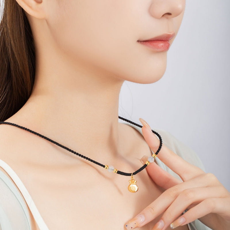 Good Fortune Close-Auspicious Charms Chalcedony Cord Necklace