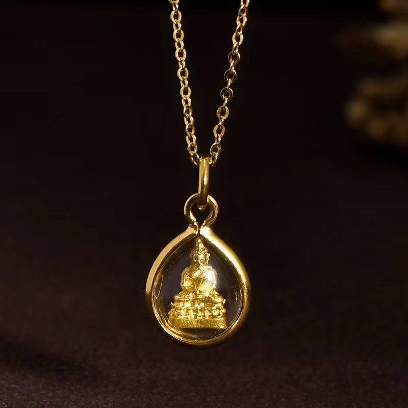 Gold Thai Buddha Amulet Phra khruang Necklace-Protection and Prosperity