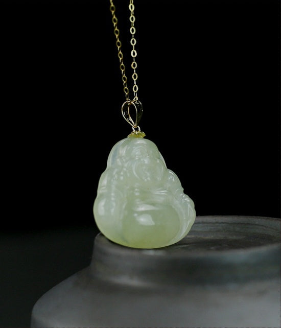 Laughing Buddha Peace & Abundance Hetian Jade Pendant Necklace