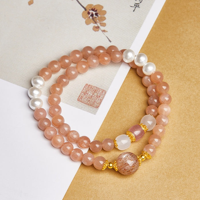 Sunstone Freshwater Pearl Double-Wrap Bracelet-Dawn Whispers