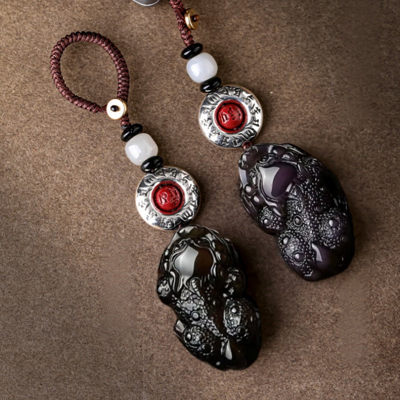 Black Obsidian Pixiu Car Keychain-Roadside Resolve