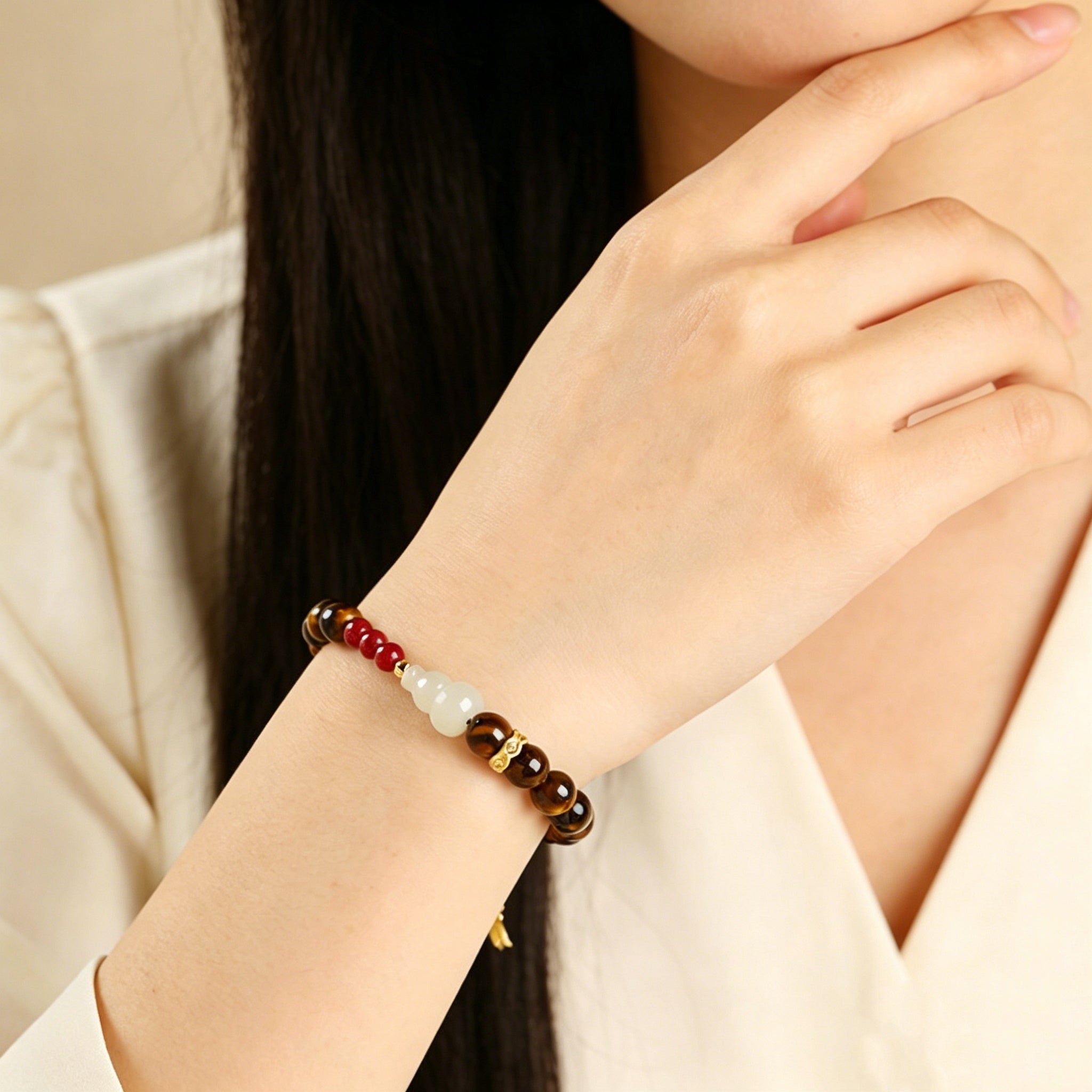 Tiger Eye & Jade Gourd Protection Bracelet – Calm Energy & Good Fortune Charm