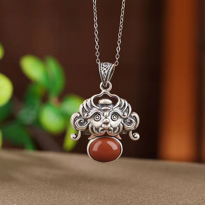Zodiac Dragon Red Agate Silver Necklace-Luck Prosperity