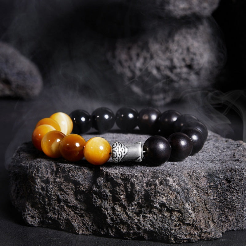 Steadfast Mountains and Seas-Obsidian Tiger's Eye and Ebony Beaded Bracelet