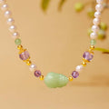 Pixiu Nephrite Jade and Freshwater Pearl Necklace-Welcoming Blessings