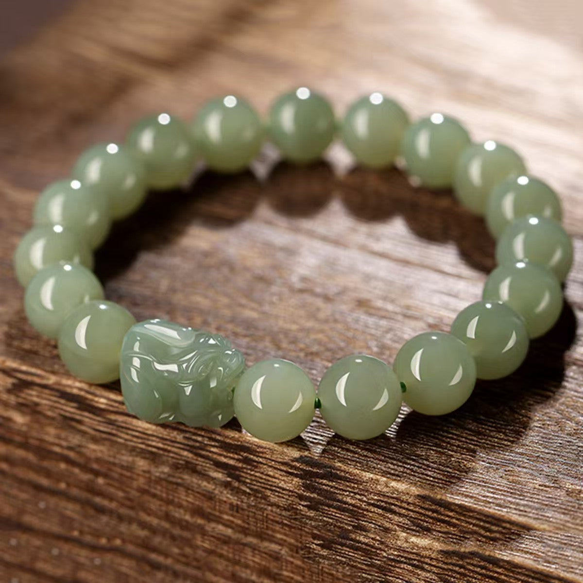 Natural Hetian Jade Pixiu Fortune Bead Bracelet-Attract Wealth