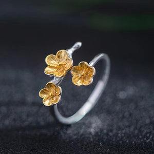 Gold Plum Bossom Ring-Good Fortune and Prosperity