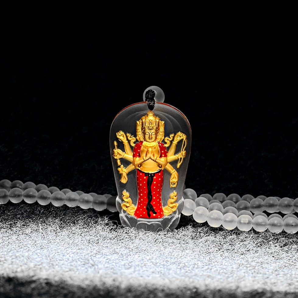 Eight-Armed Avalokiteshvara Gilded Liuli Pendant-Compassion, Protection & Spiritual Blessings