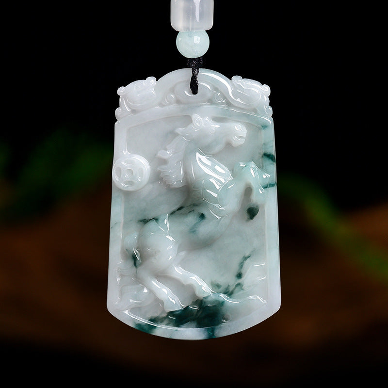 Natural Grade A Jade Horse Pendant – “Success Comes Quickly” Amulet with Fine Grain Texture