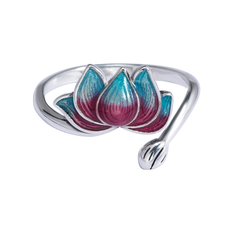 925 Silver Cloisonné Lotus Ring-Purity in Bloom