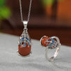 Wealth Pixiu Red Amber Silver Necklace-Attract Luck