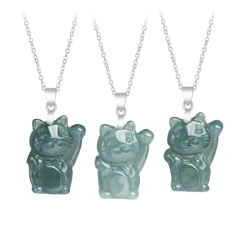 Maneki-neko Jade Necklace-Lucky Fortune Cat