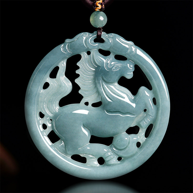 Prosperity Arrival Horse Ice Jade Pendant Necklace