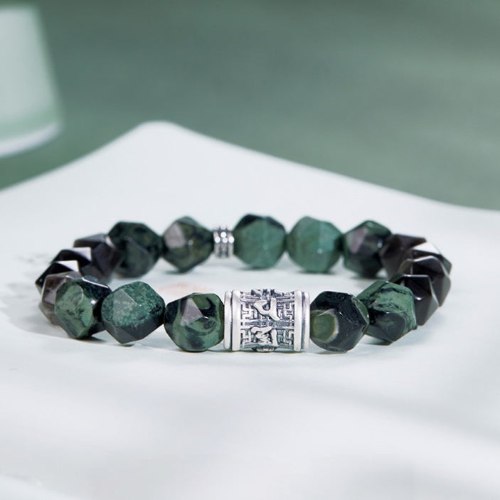 Six-Syllable Mantra Silver Sheen Obsidian Bracelet-Peaceful Balance