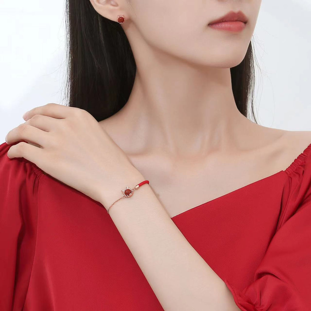 Yeaf of Dragon Red Agate Jewelry Set-Attract Good Luck