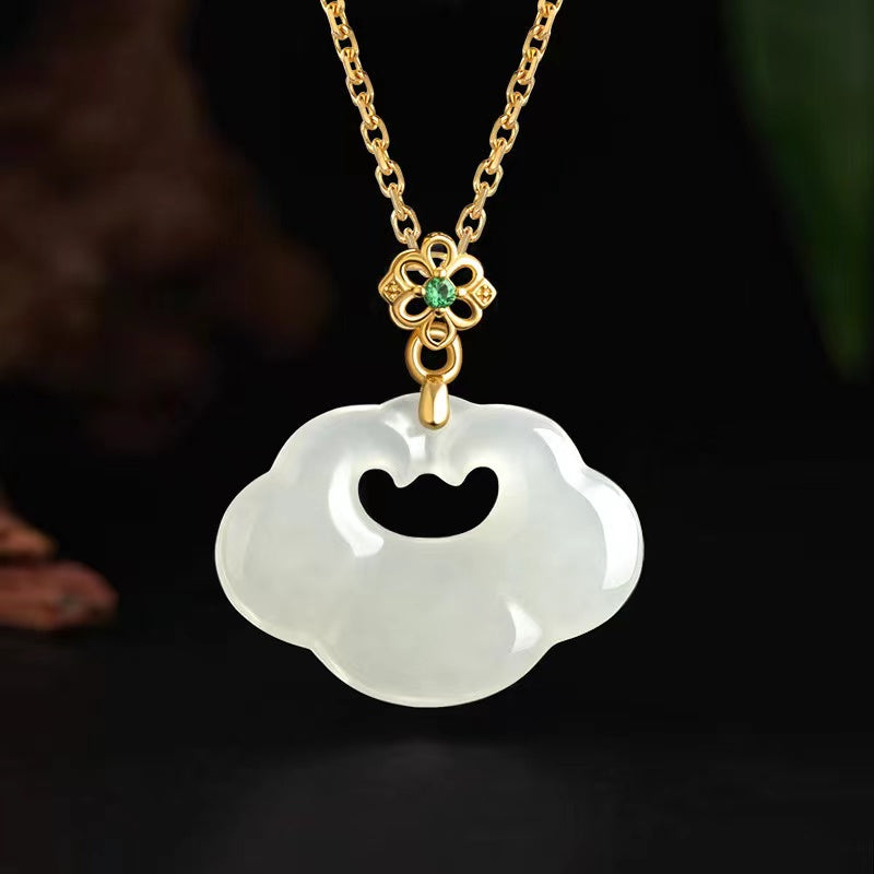 Ruyi Protection Pendant-Nature White Jade Stone
