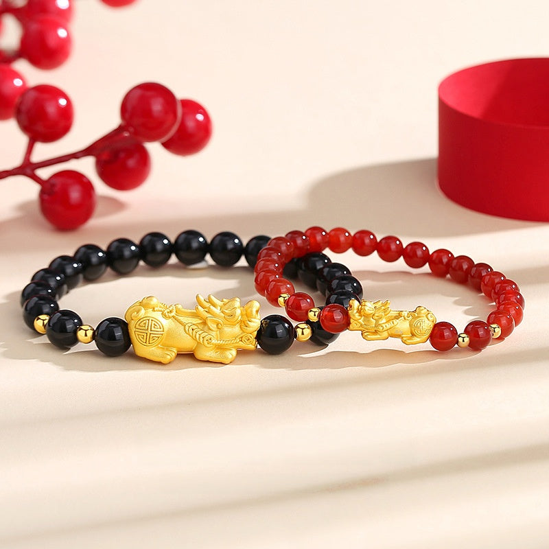 Black & Red Agate Pixiu Couple Bracelets-Shared Joy