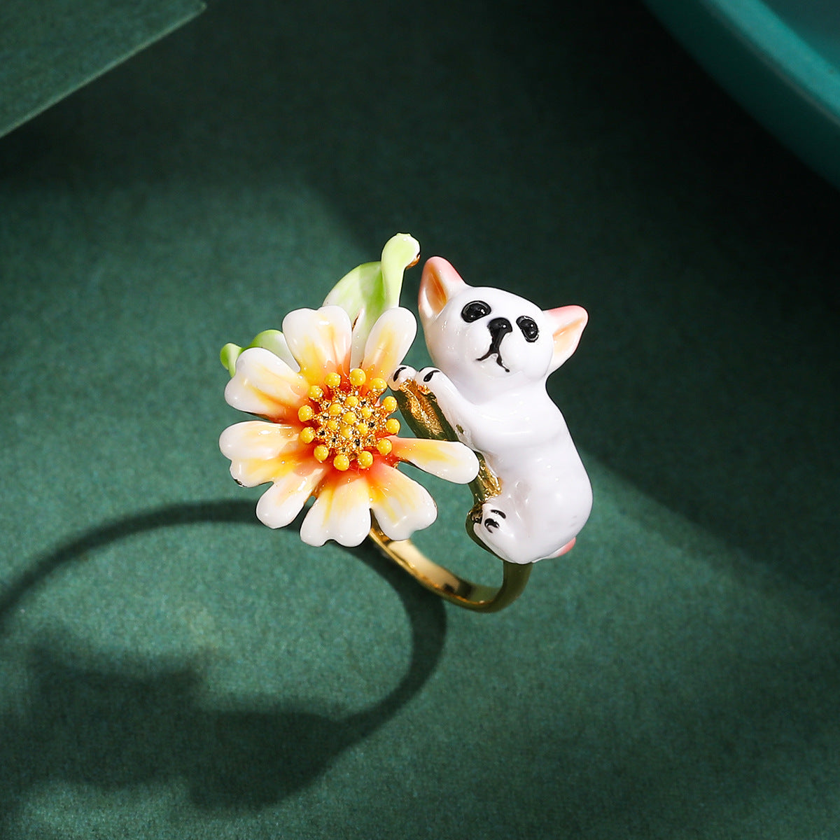 Puppy and Daisy Adjustable Enamel Ring-Everyday Joy