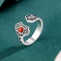 Graceful Auspicious Cloud-Lotus Inlaid Red Agate Silver Ring