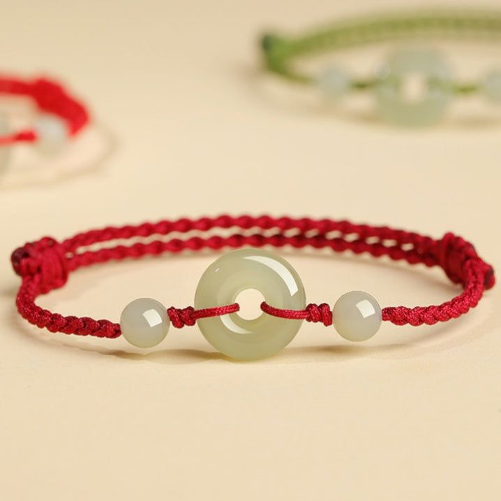 Hetian Jade Peace Buckle String Bracelet