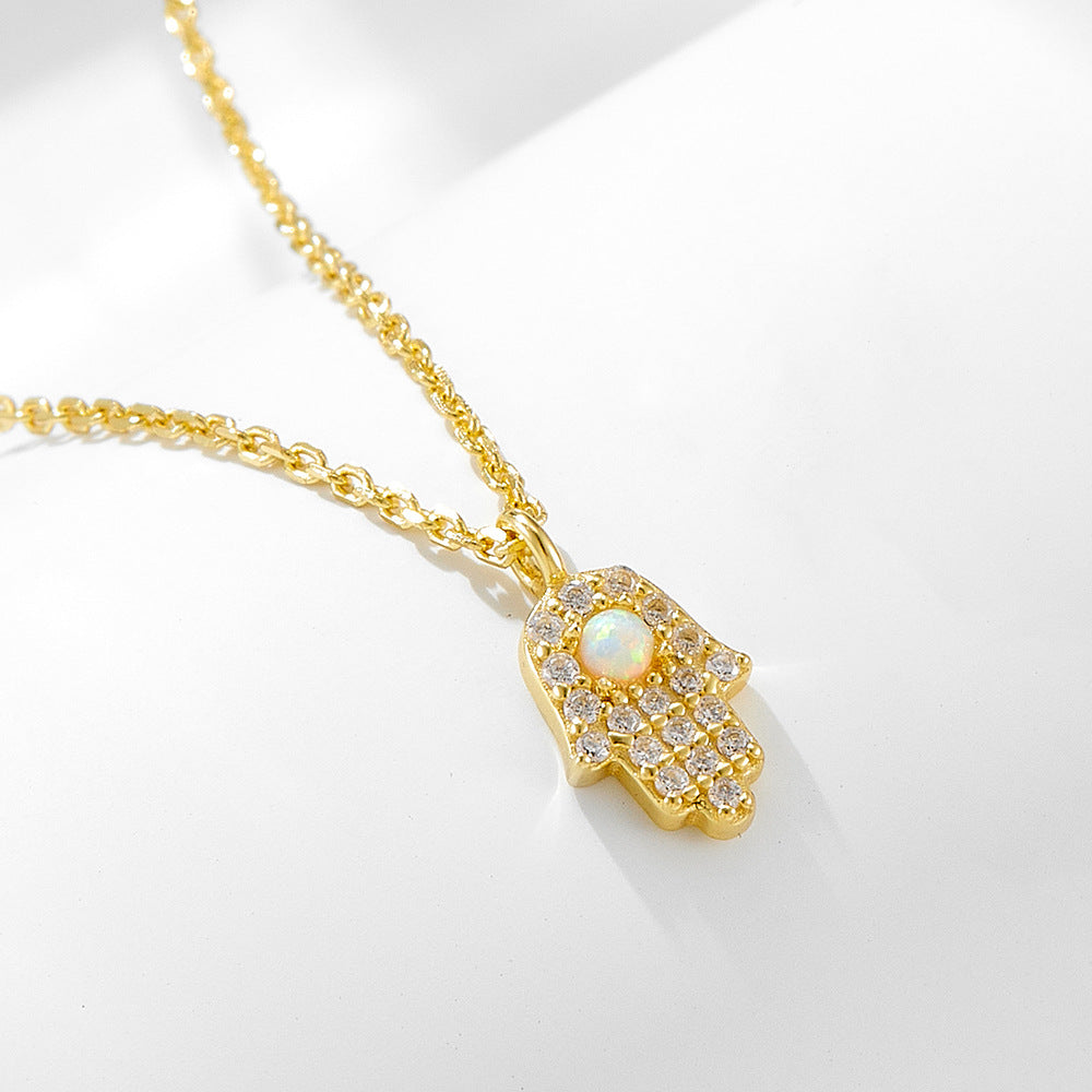 Hamsa Moonstone Sterling Silver Necklace-A Petite Sparkle