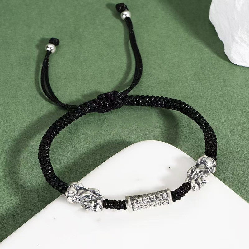 999 Silver Double Pixiu Six True Words Bracelet -Attract Luck