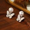 Ethereal Butterfly Pearl Silver Stud Earrings