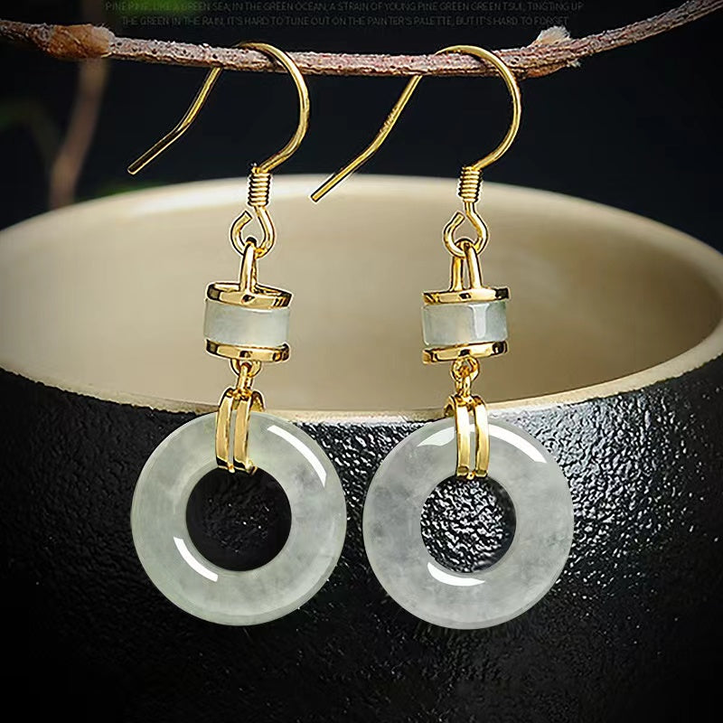 Natural White Jadeite Earrings-Spiritual Growth