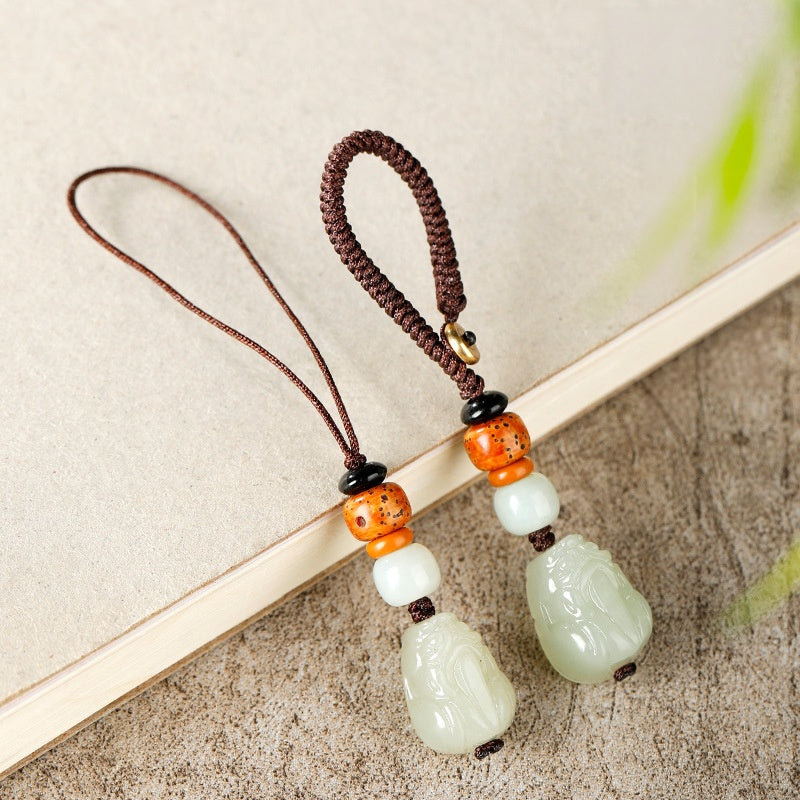Hetian Jade Pixiu Phone Charm & Auto Keychain-Fortune Close at Hand