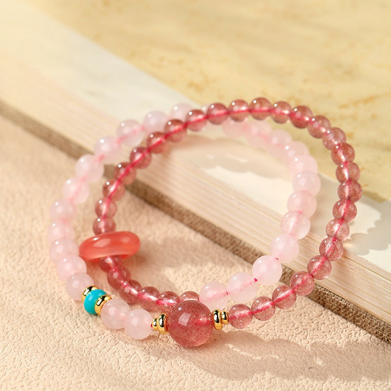 Rose Quartz Double-Wrap Fortune Bead Bracelet-Gentle Renewal