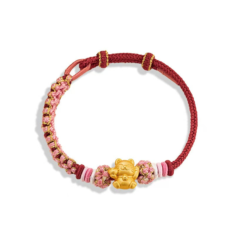 Wealth Cat Gold Ingot Red String Bracelet-Maneki neko