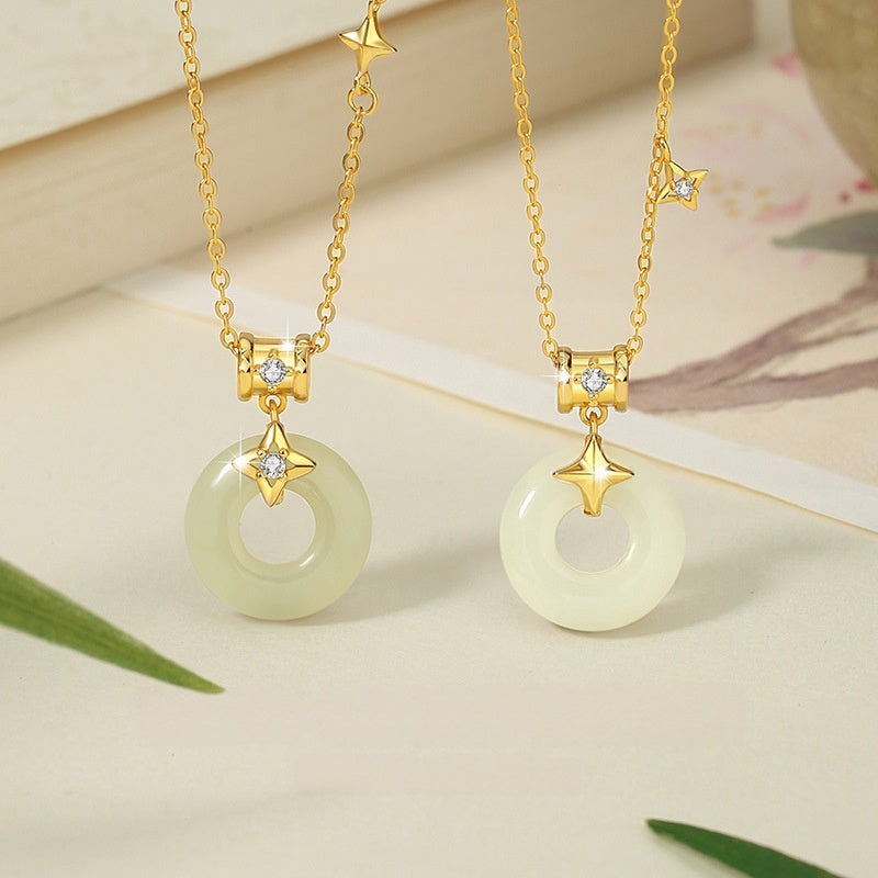 By Your Side-Star Nephrite Jade Peace Disc Necklace