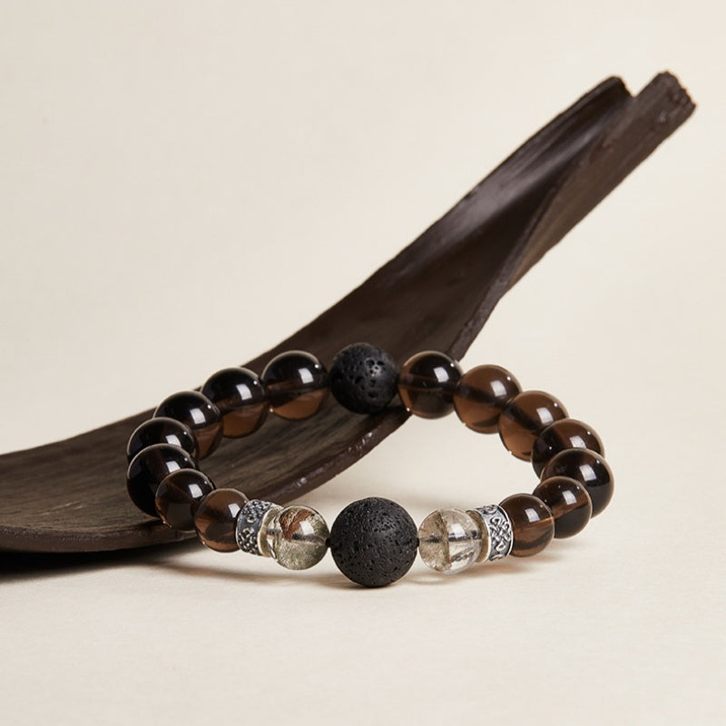 Ice Obsidian Lava Stone Beaded Bracelet-Anchored Resolve