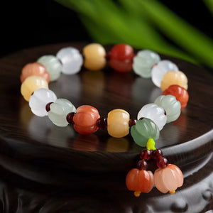 Golden Silk Jade Bracelet-Pumpkin Beads