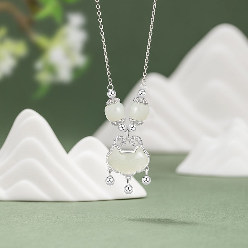 Wishes for Peace-Ruyi Lock Nephrite Jade Necklace