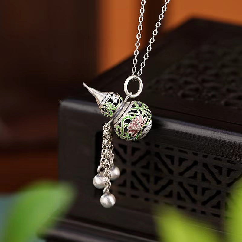 Hollow Calabash Bells Silver Necklace-Good Fortune and Prosperity
