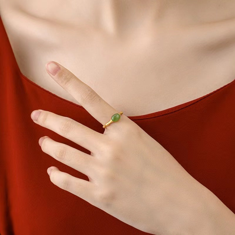 Bamboo Green Jade Ring-Prosperity Luck