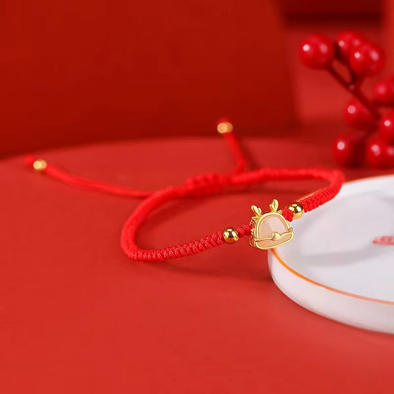 Dragon Red String Bracelet-White Jade