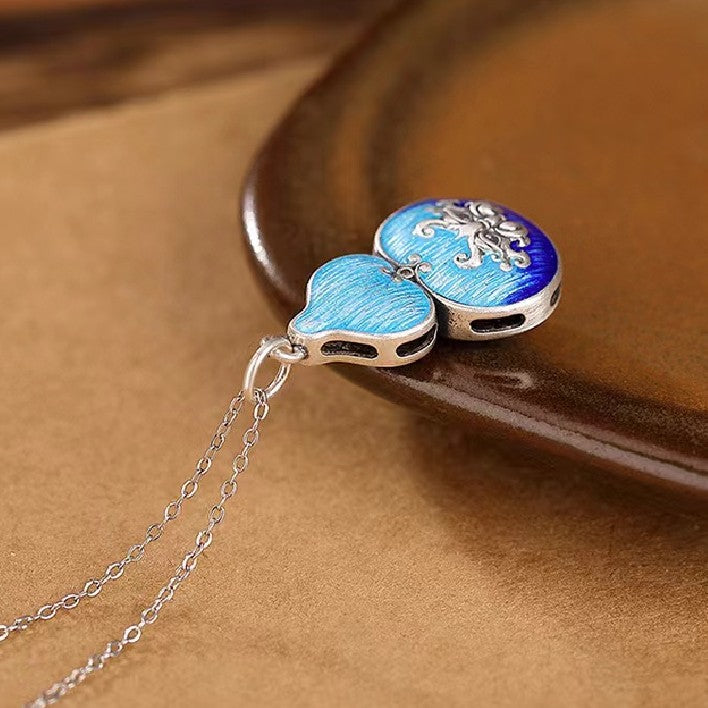 Feng Shui Calabash Cloisonne Silver Necklace-Protection, Longevity & Prosperity