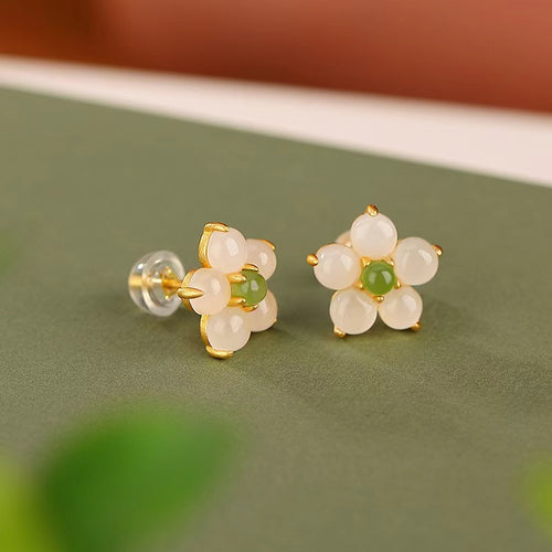 Four Leaf Clover White Jade Earrings-Faith & Hope
