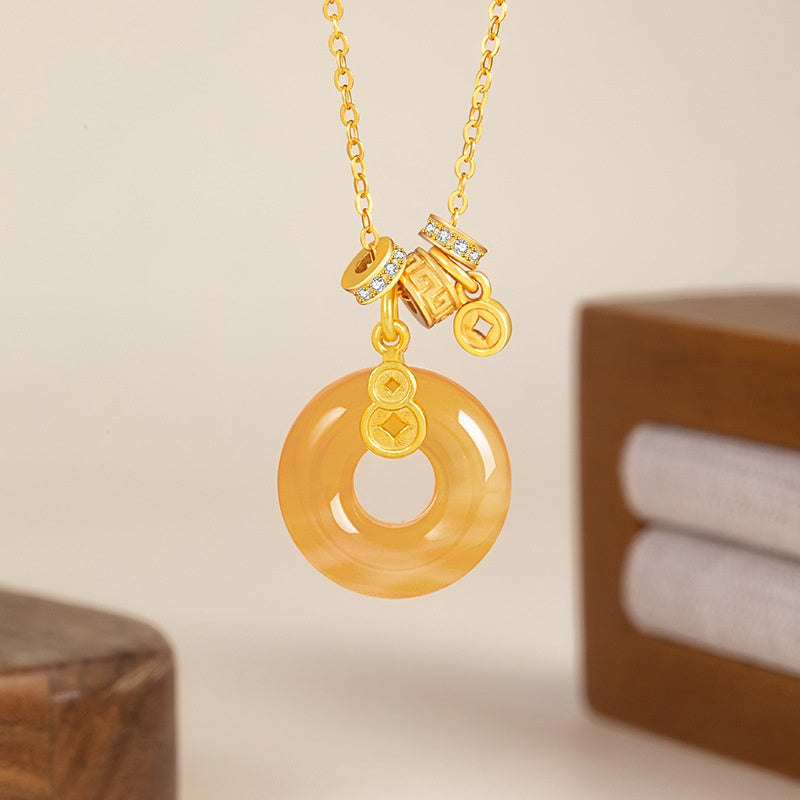 Gourd and Coin Red Agate Necklace-Blessings and Prosperity