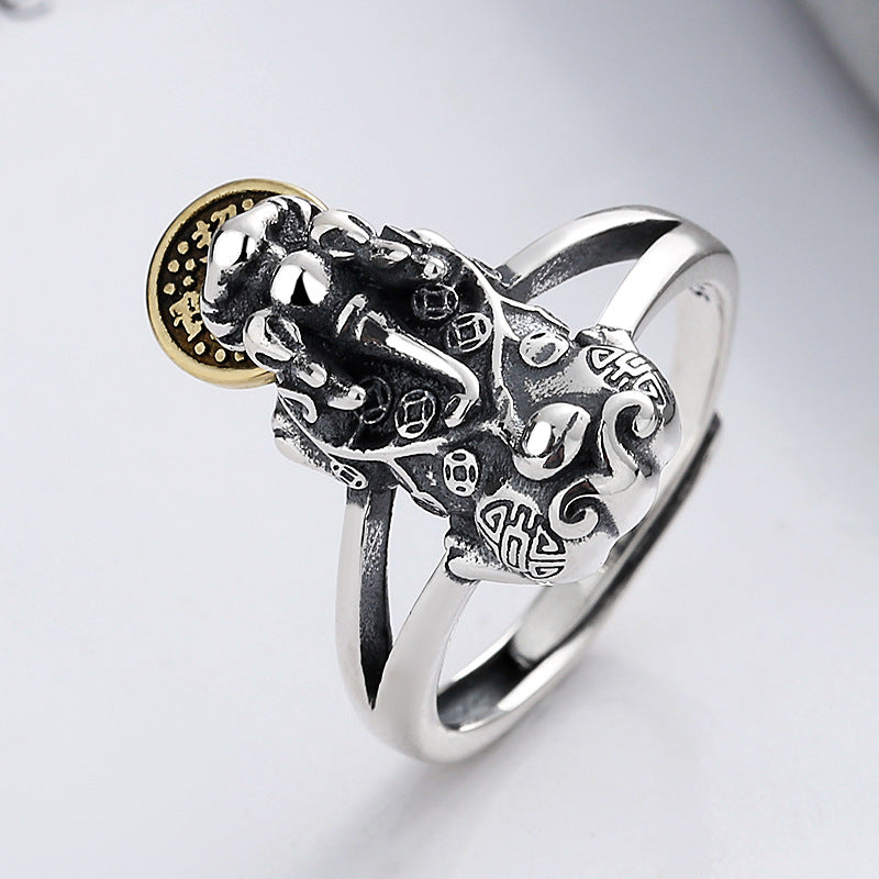 Pixiu Sterling Silver Ring-Welcoming Wealth and Fortune