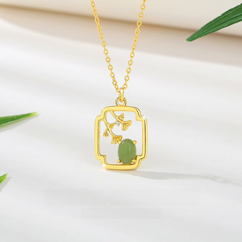 Ginkgo Leaf Nephrite Jade Necklace-Peace and Joy
