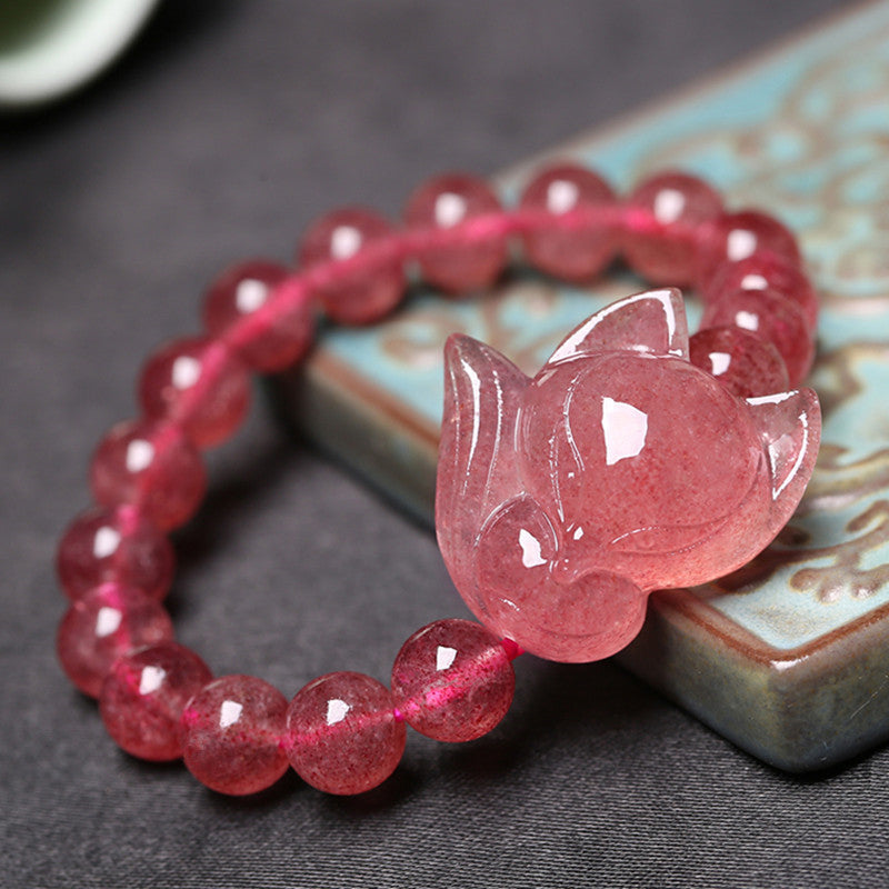 Love in Bloom-Strawberry Quartz & Rose Quartz Fox Bracelet
