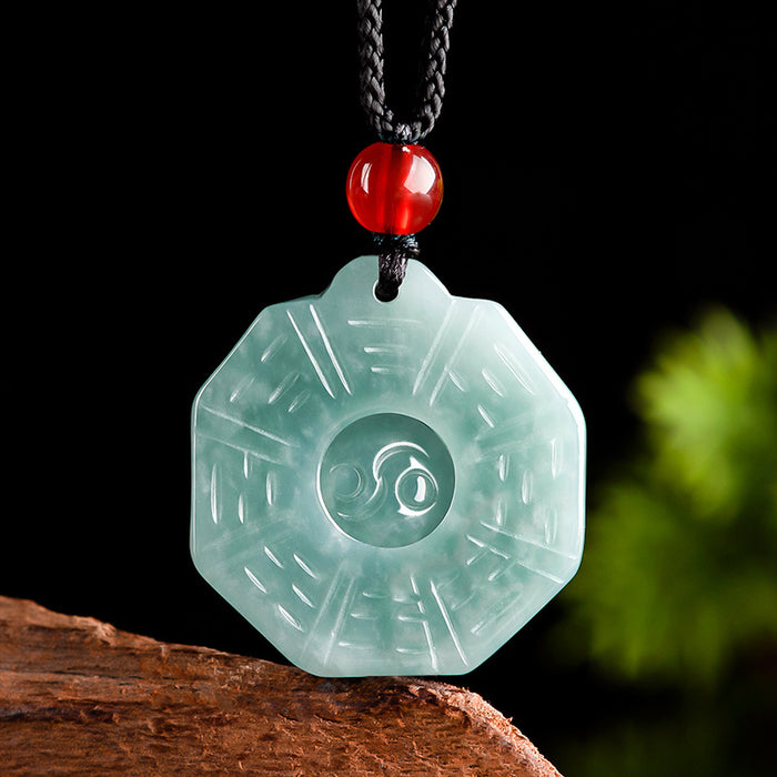 Blue Jadeite Taiji Bagua Pendant – Natural Ice Variety Jade Necklace for Men & Women