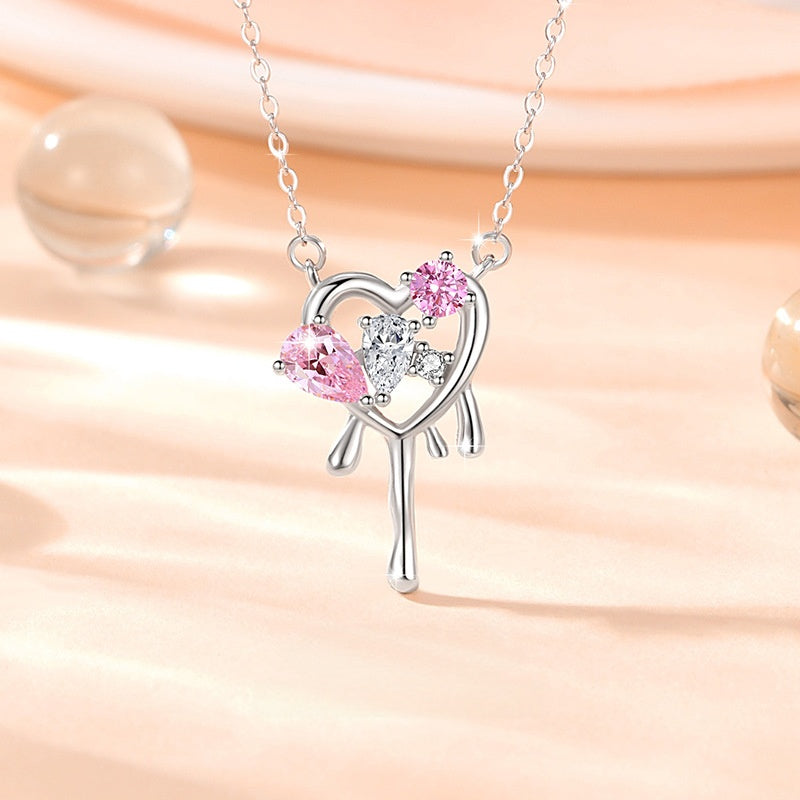 Pink Heart Sterling Silver Necklace-Made for Each Other