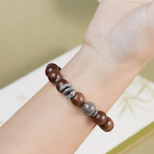 Silver Snake Sandalwood Bead Bracelet-Protection and Wealth