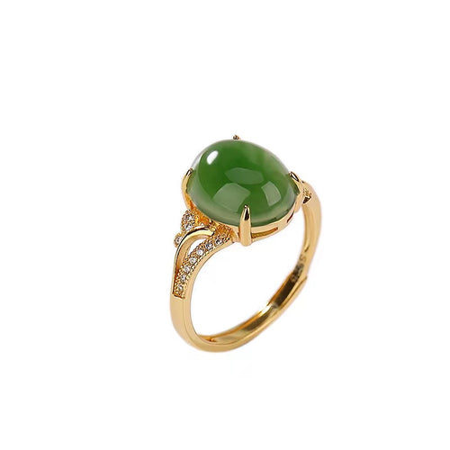 Hetian Jade Cabochon Ring-Prosperity Luck