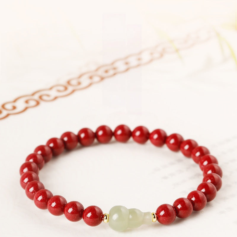 Hetian Jade Gourd Cinnabar Bracelet-Quiet Abundance