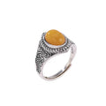 Zodiac Dragon Yellow Amber Silver Women Ring-Luck Prosperity